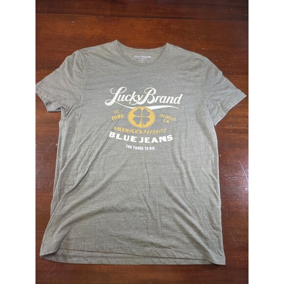 Lucky Brand T-Shirt Mens Medium Green Clover Graphic Tee Soft Tri-Blend Vintage - Picture 1 of 5